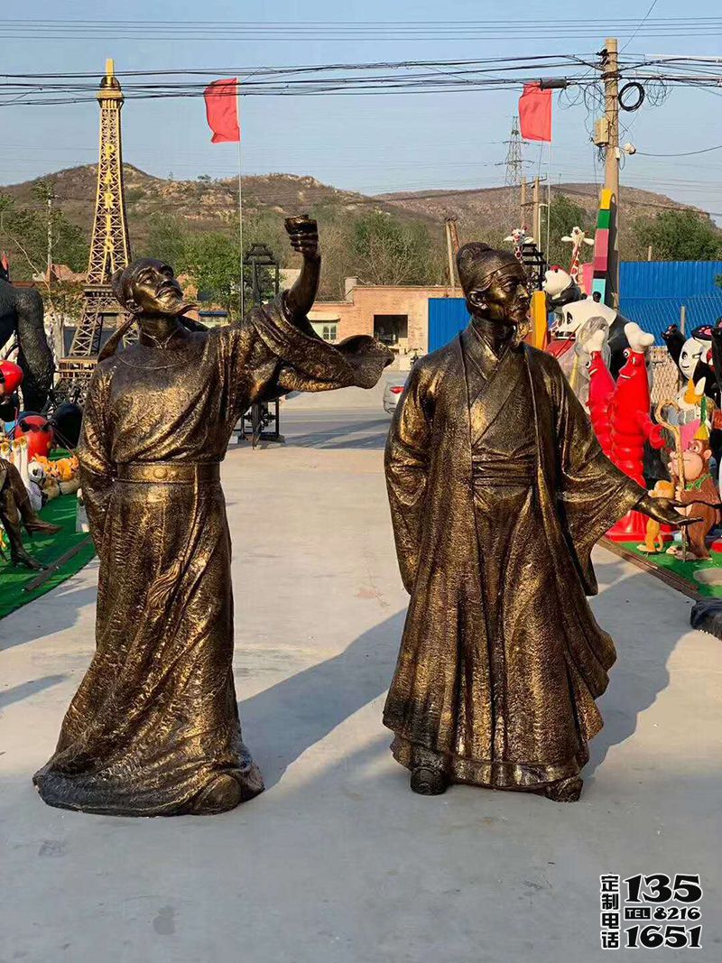 景區(qū)玻璃鋼仿銅古代詩人李白，杜甫雕塑